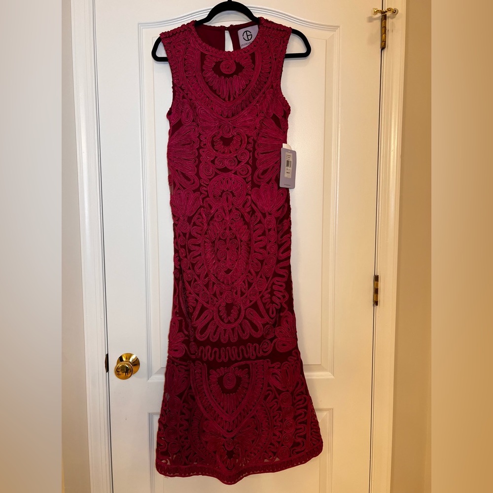 JS Collections | Fuschia Pink Embroidered Long Sleeveless dress Sz 6 NWT